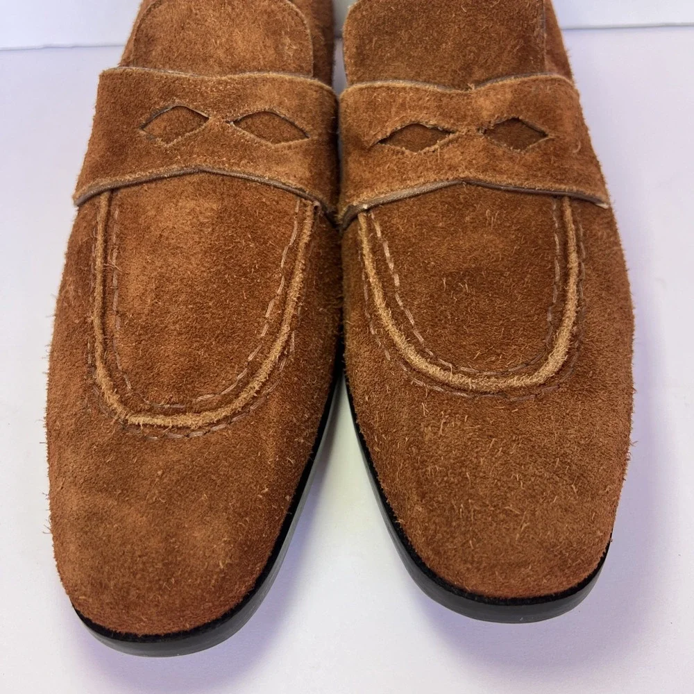 VTG Italian Suede Penny Loafers Mens 43 US 10 Brown Shaggy Handmade Nardi